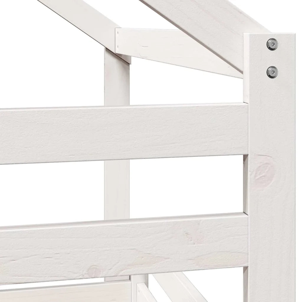 Letto singolo | Letto per adulti | Letto a Soppalco con Tetto Bianco 80x200 cm in Legno di Pino