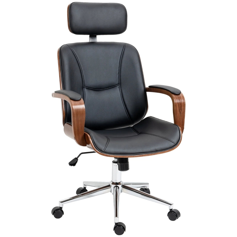Sedia da ufficio ergonomica con schienale alto e poggiatesta removibile in similpelle nera 66 × 65 × 115-125 cm