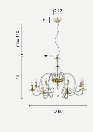 LAMPADARIO VIVALDI 8 LUCI AMBRA ORO ATTACCO E14 D.88CM