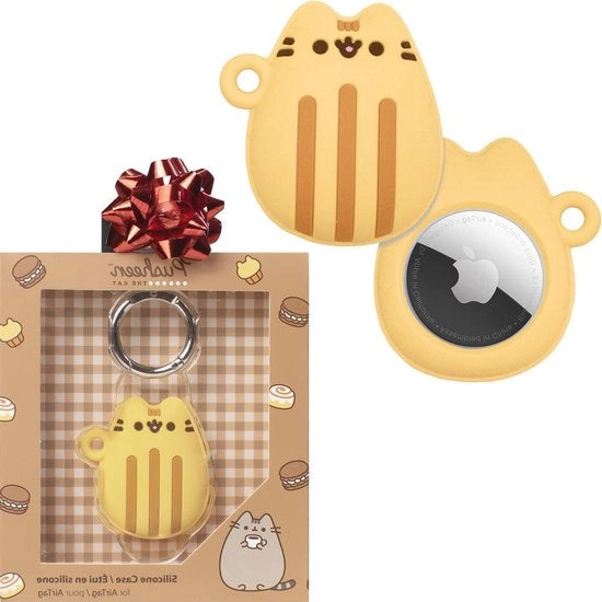 Casella di Protezione in Silicone per Apple AirTags - Serie Café Pusheen - Clip di Chiave con Cinturino di Carica Incluso