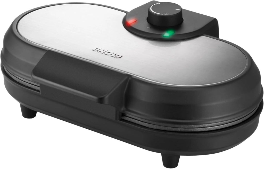 Unold 48165 Pancake Maker Americano 2 Piastre Antiaderenti 13,5 cm 1000 W Termostato Regolabile colore Nero