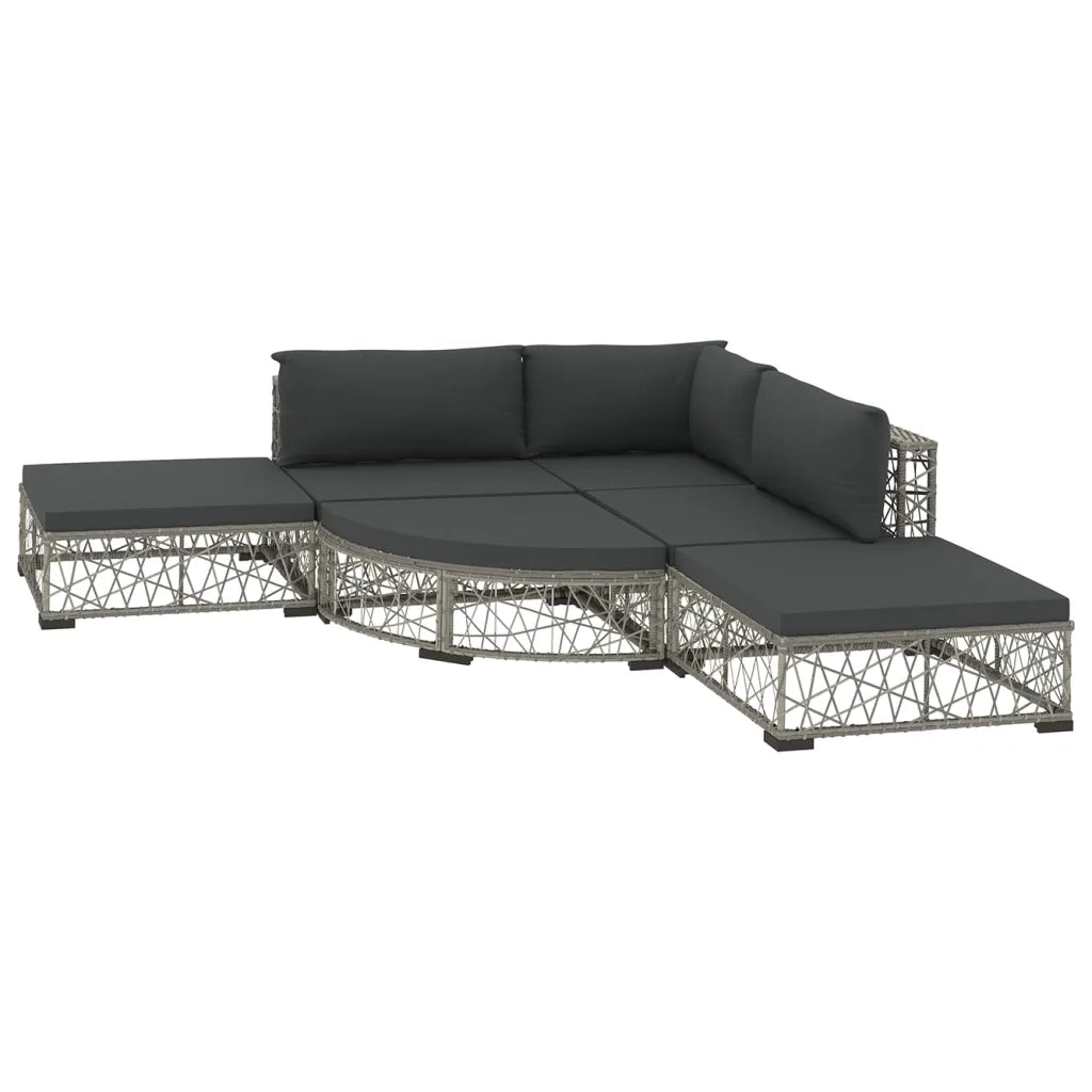 Set Divani da Giardino 6 pz con Cuscini in Polyrattan Grigio cod mxl 35924