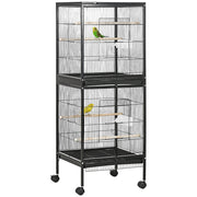 Gabbia Voliera per Uccelli per Interni 51,5x50x140 cm con Ruote e Vassoi Estraibili Nero