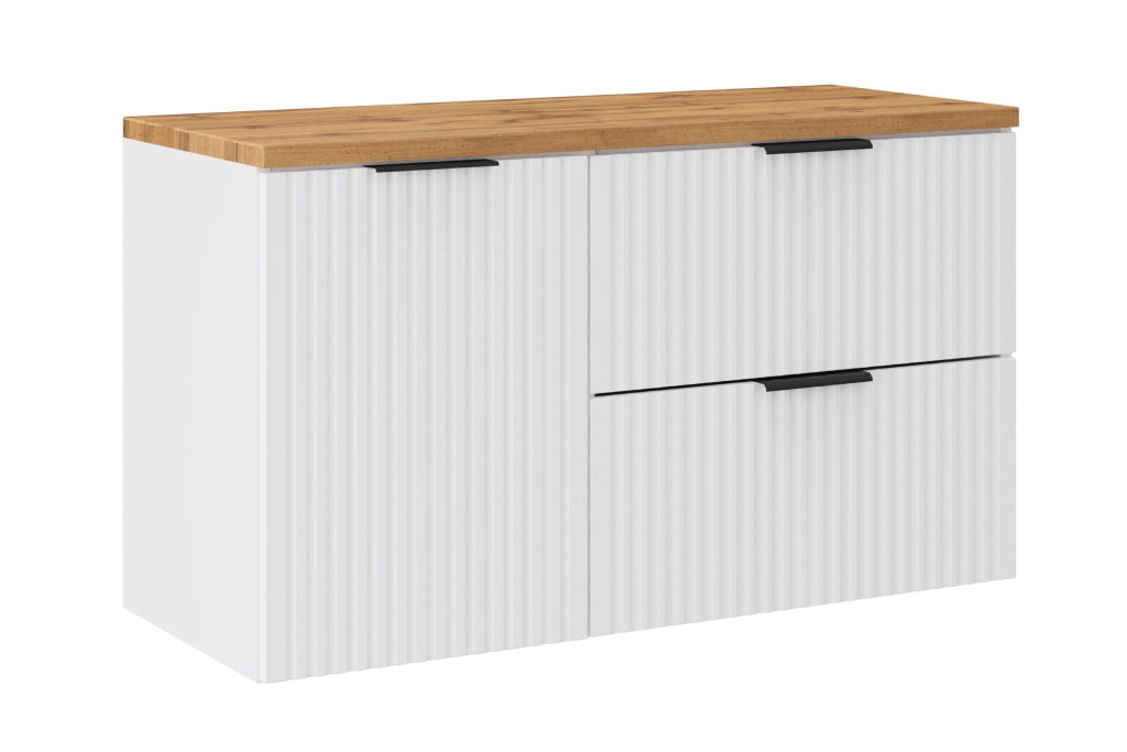Set mobili bagno 100 cm con piano e mobile con cesto portabiancheria Adel White 100 x 1401 x 46 cm