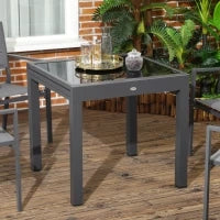 Tavolo da Pranzo Allungabile da Giardino con Piano in Vetro e Alluminio, 80-160x80x75 cm, Nero