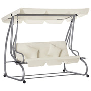 Dondolo Letto da Giardino 3 Posti con Tetto Regolabile e 2 Portabicchieri, 200x120x164 cm, Crema