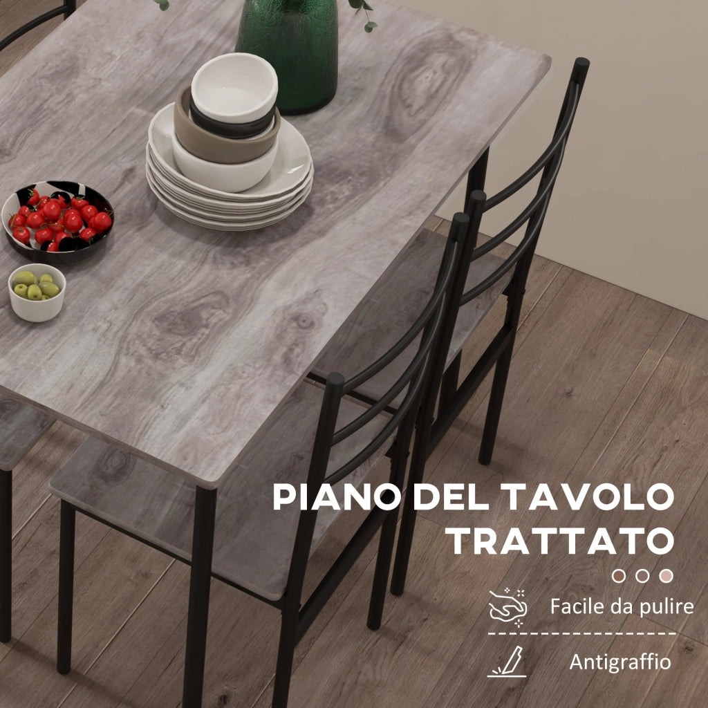 Set Tavolo da Pranzo e Sedie 5 Pezzi ¨C Minimal ¨C Bianco, Legno e Acciaio