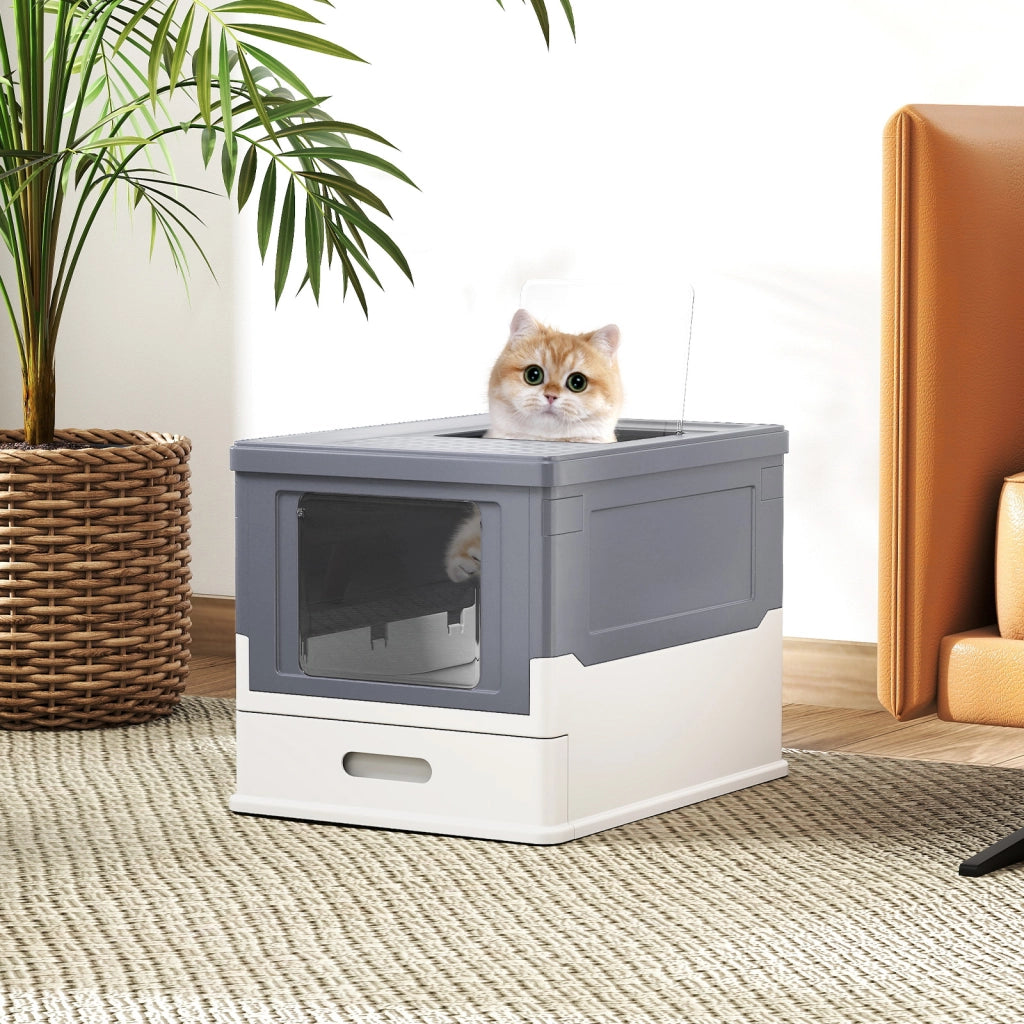 Lettiera per gatti pieghevole completamente chiusa  -Toilette per gatti vaschetta cassetto per gatti piccoli medi sotto 10 kg Grigio