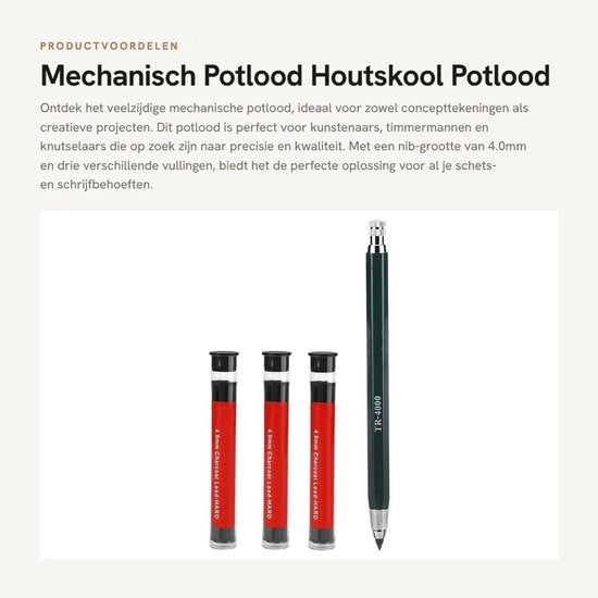 Matita meccanica con affilatrice - 4.0mm punta di carbone - morbido/medio/duro - per disegno di concezione - hobby - schizzi - matita di carbone