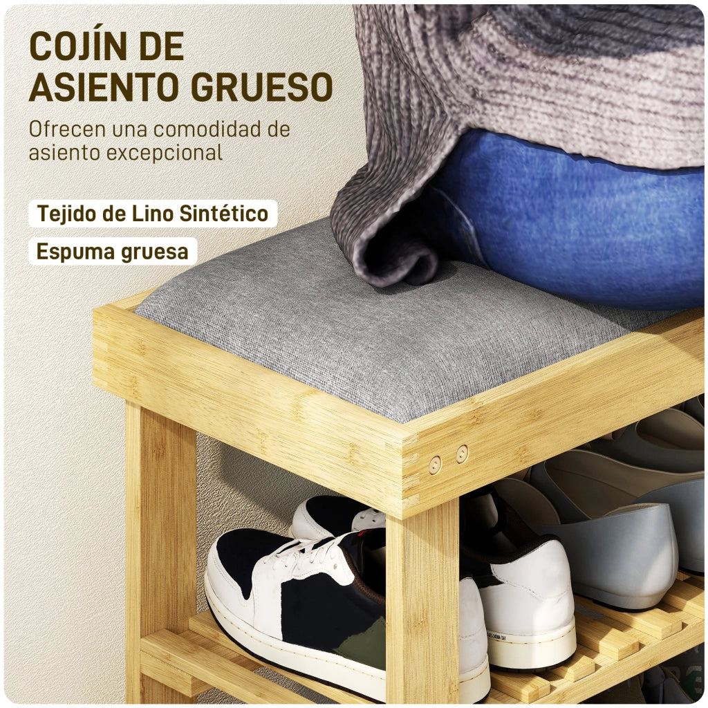 Banco per scarpe in bamb¨´ con cuscino ¨C zephmum ¨C 60x29x49 cm grigio