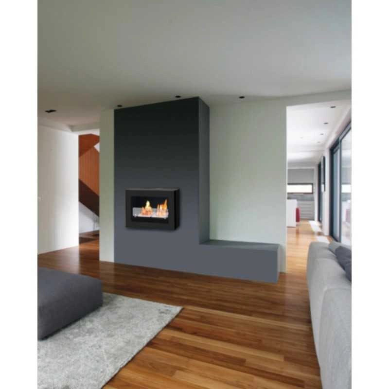 Biocamino parete / incasso Treviso 2,5 kW – bruciatore 1,9 L, vetro temperato, acciaio verniciato – Tecno Air System