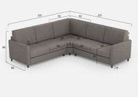 Divano Angolare 5 Posti 221x221x85 cm Karay in Tessuto Grigio