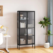 Mobile Vetrina Vinterhavn con Ante in Vetro e Ripiani 180 x 80 x 35 cm - Nero [en.casa]