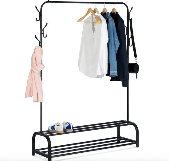 Pulitore per abbigliamento in metallo nero con rastrelliera per scarpe – alta qualità – materiale duraturo – progetto di stile – adatto per uso quotidiano – stile moderno – comfort e funzionalità garantiti