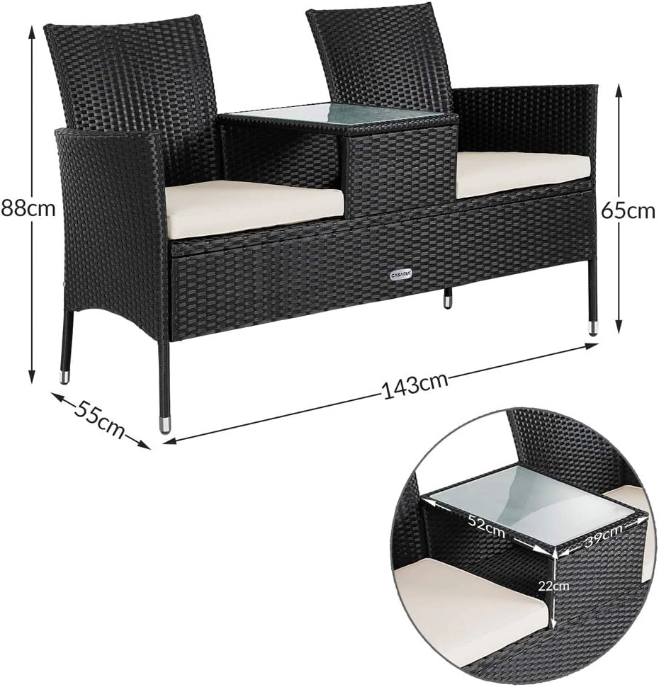 Panchina da Giardino Polyrattan Resistente 143x55x88cm Panca da Balcone 2 Posti Esterno Mobili Outdoor