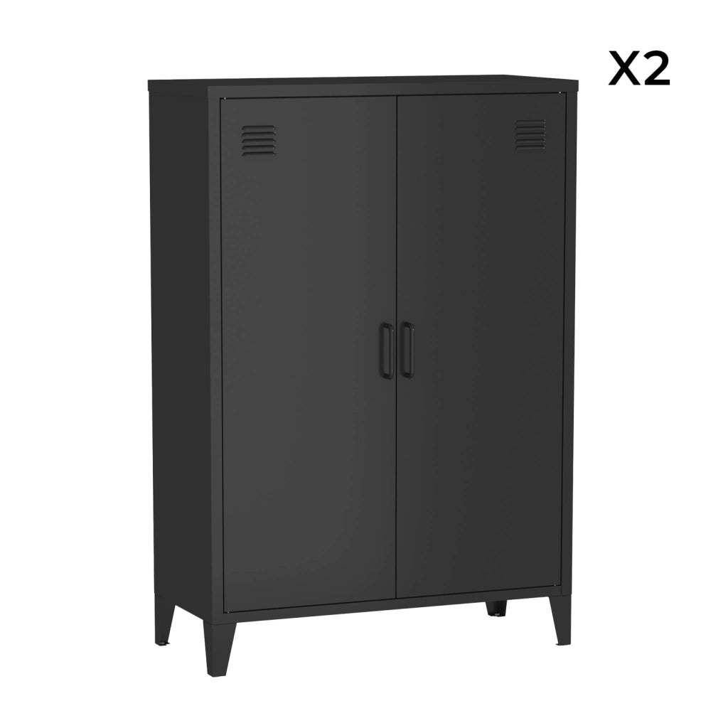 Set di 2 armadietti in metallo, 2 ante, nero
