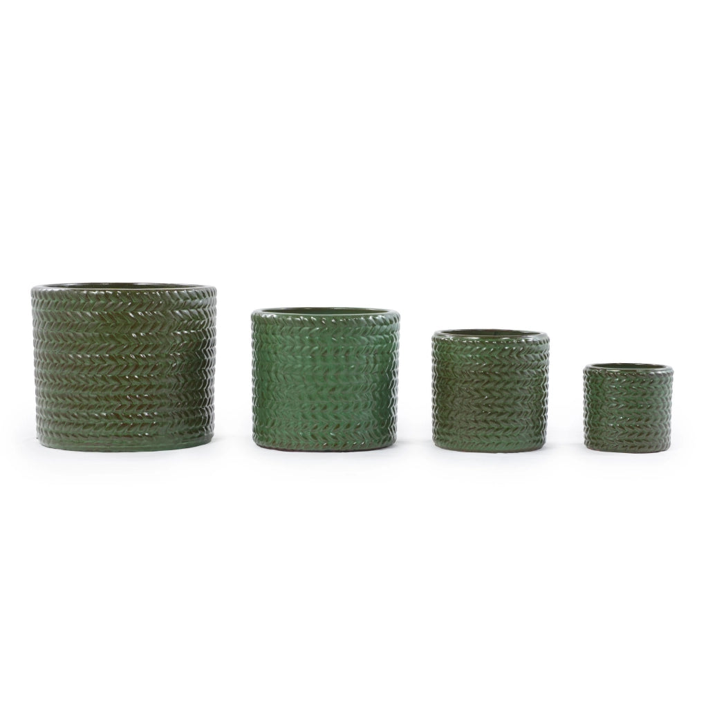VASO in Ceramica 17,5 cm Verde Oliva con Foro di Drenaggio