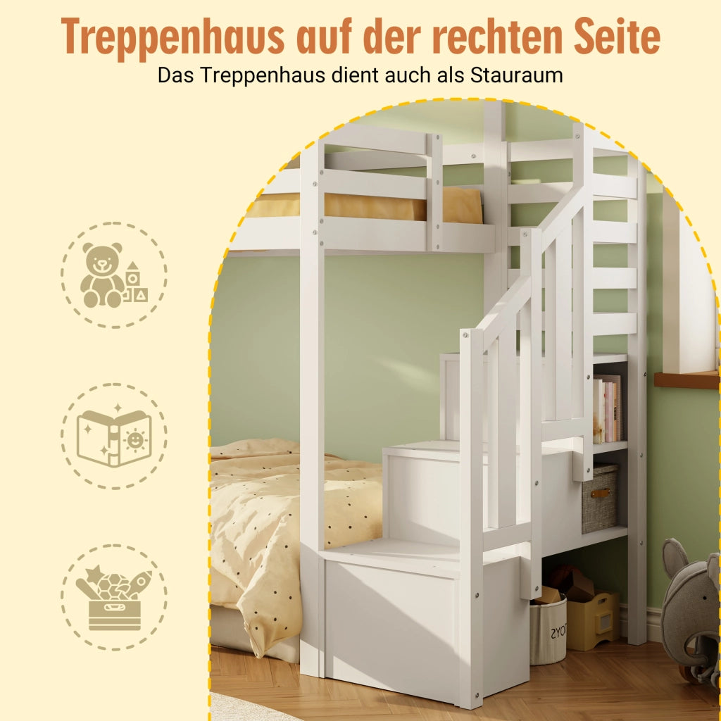 Letto a Castello 90x200 cm con finestra; mensole e scala contenitore in bianco