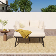 Chaise longue da giardino in acciaio zincato e poliestere beige con corda intrecciata cuscino sfoderabile