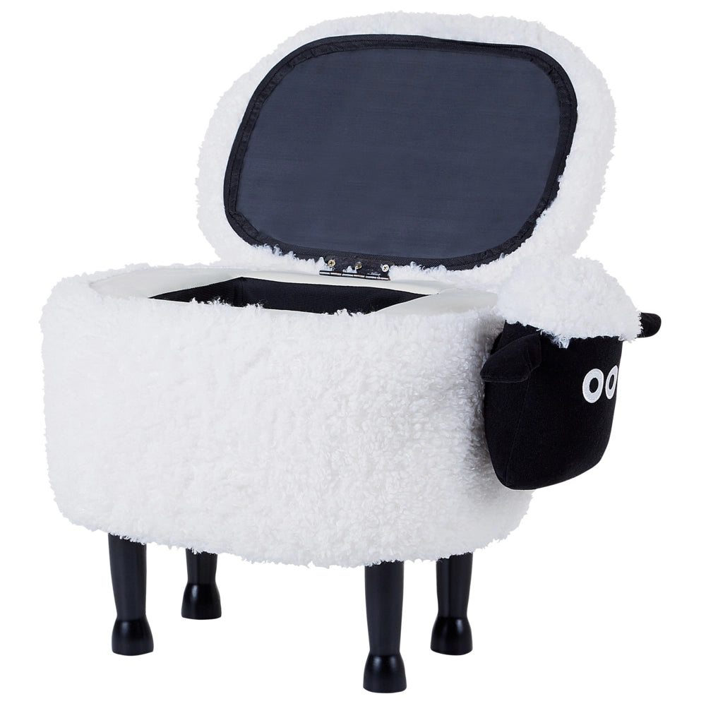 Pouf animaletto Sgabello per bambini Poggiapiedi in pelliccia sintetica bianco con gambe in legno portaoggetti Seggiolino per bambini