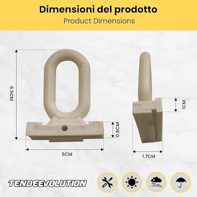 Gancio per Tenda da Sole in Pvc - Occhiello Per Tenda A Caduta Mod. Angolo 90° Colore Nero