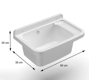 Lavatoio 50x35x24 cm Pilozzo a Parete in Resina Bianco