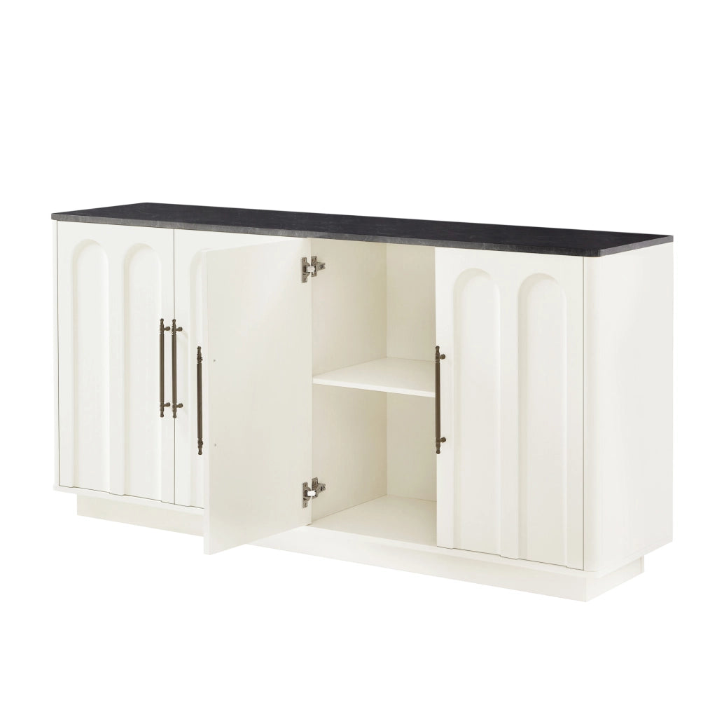 Sideboard 160x40x80 cm con chiusura soft-close e fissaggio a parete in MDF bianco e nero