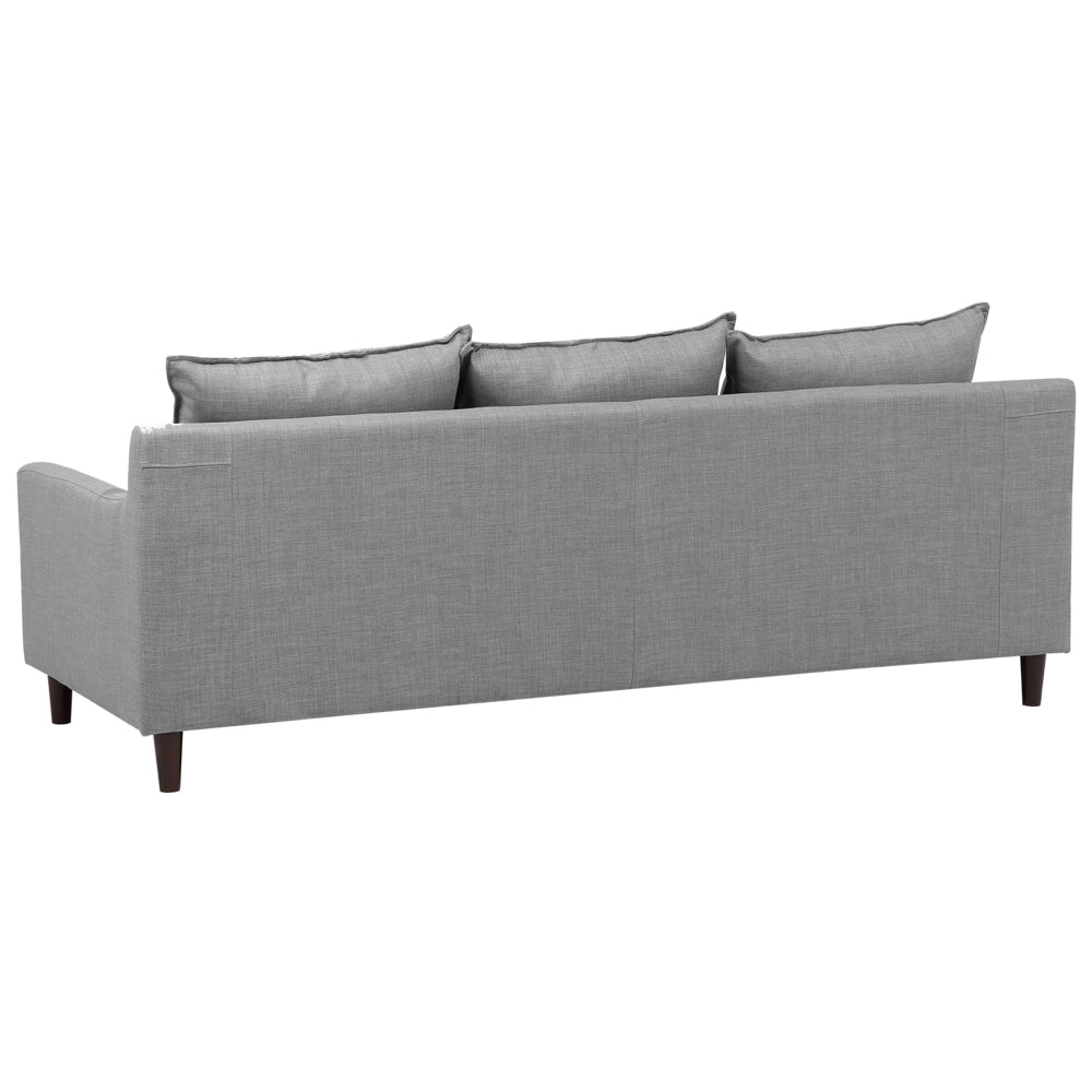 Divano ad angolo Rivestimento in tessuto grigio chiaro Gambe in legno scuro Chaise longue a 3 posti a versione sinistra Cuscino schienale