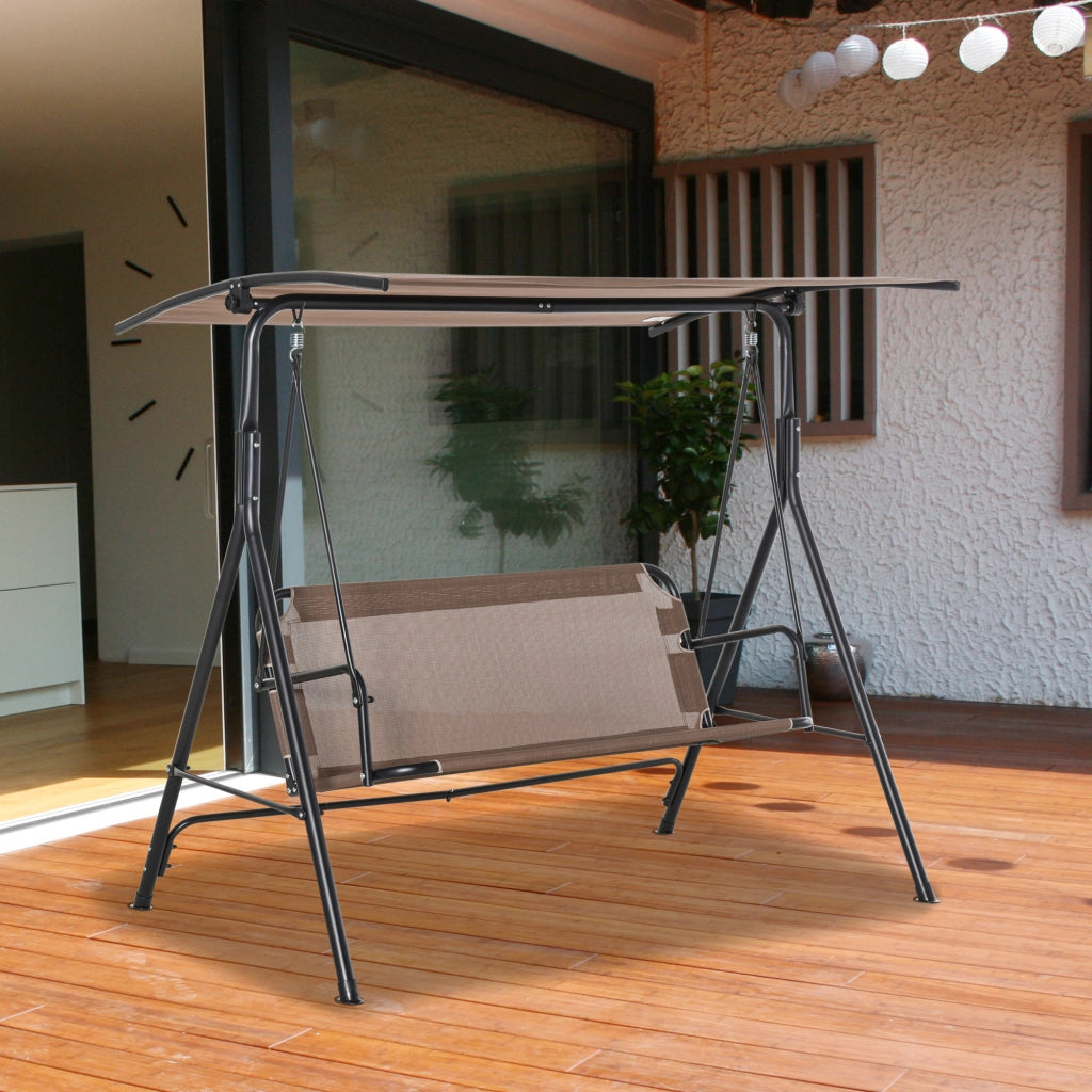 Dondolo Da Giardino A Due Posti Con Tettuccio Marrone Metallo 172 X 110 X 155 Cm