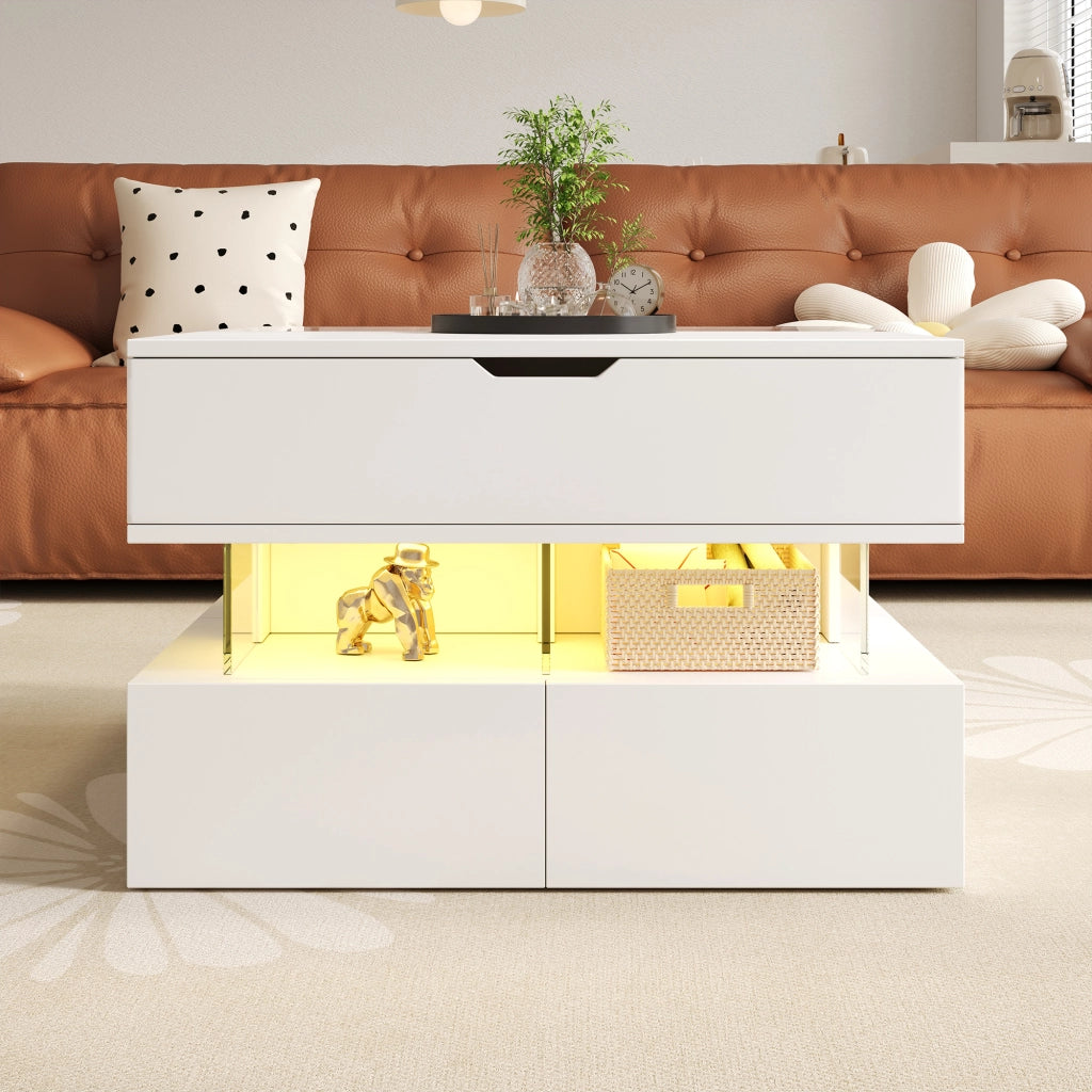 TAVOLINO DA SALOTTO Alzabile 70x67x57 cm Bianco Pannello truciolare LED 16 colori