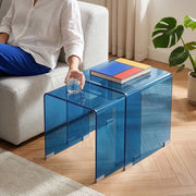 Set Kariengem di 2 Tavolini Sovrapponibili in Vetro - Blu [en.casa]