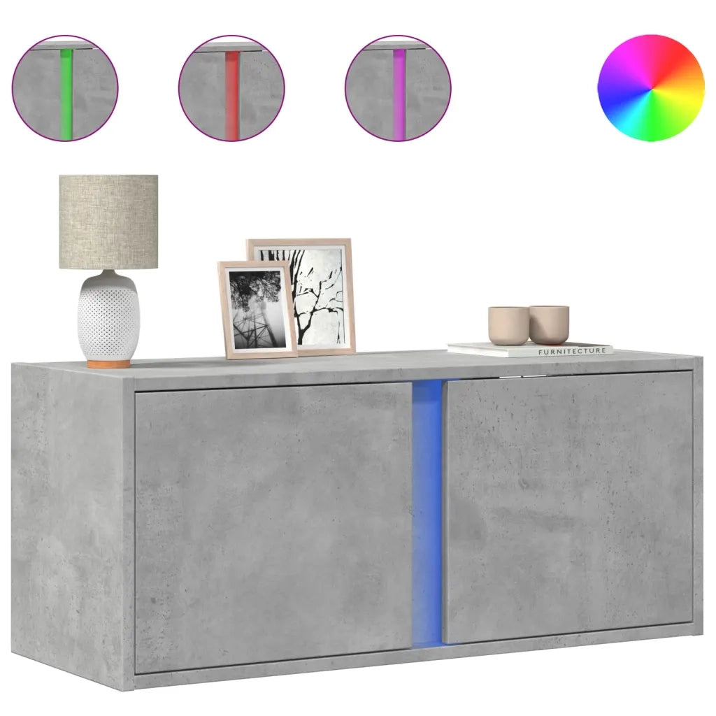 Mobile TV a Parete con Luci LED Grigio Cemento 80x31x35 cm 852260
