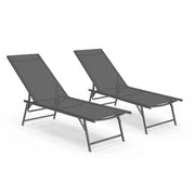 IDMarket - Set di 2 lettini da giardino reclinabili KAILUA in acciaio grigio antracite e tessuto grigio