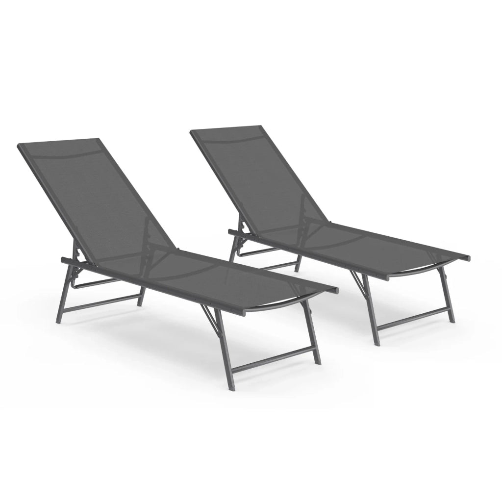 IDMarket - Set di 2 lettini da giardino reclinabili KAILUA in acciaio grigio antracite e tessuto grigio