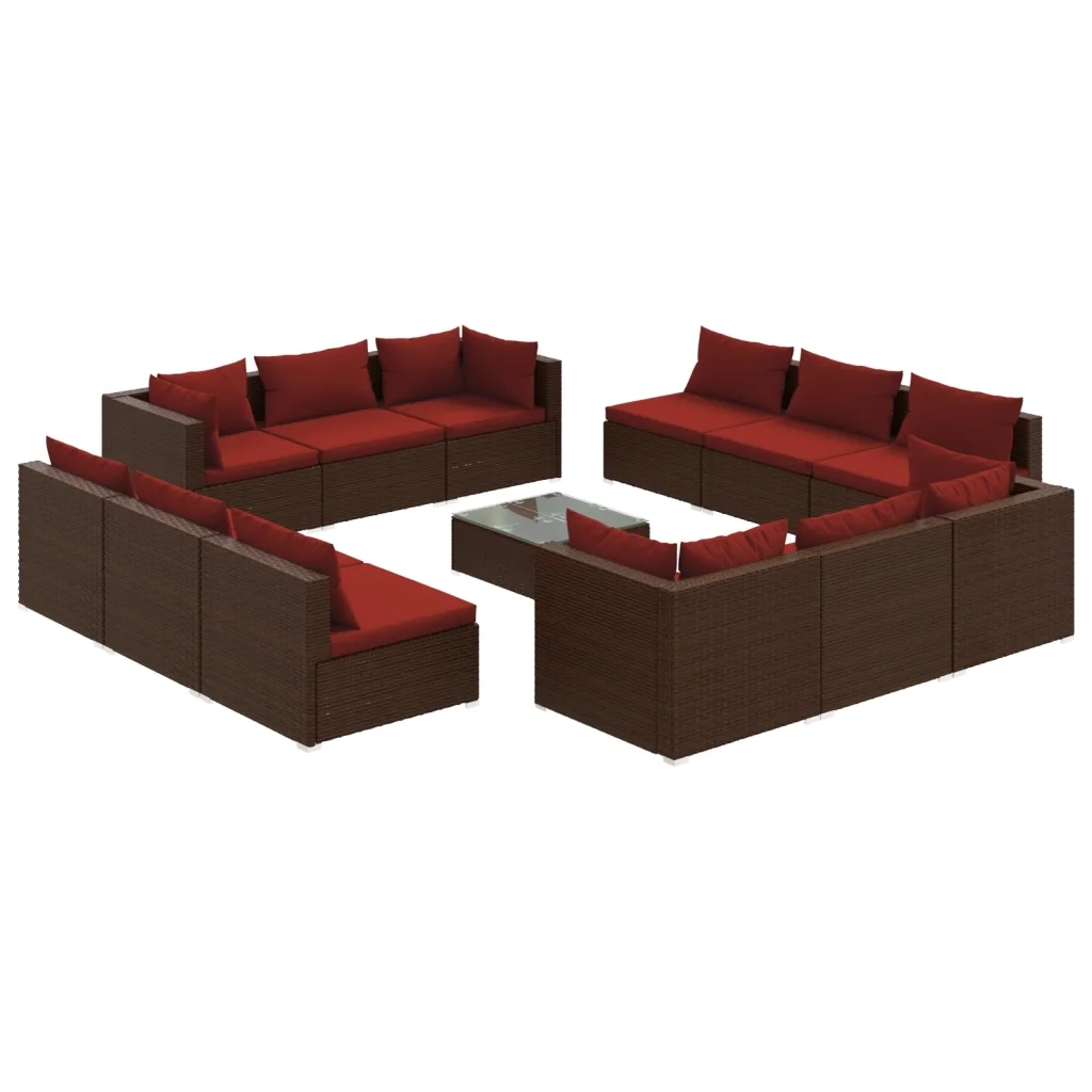 Set Divani da Giardino 13 pz con Cuscini in Polyrattan Marrone cod mxl 38870