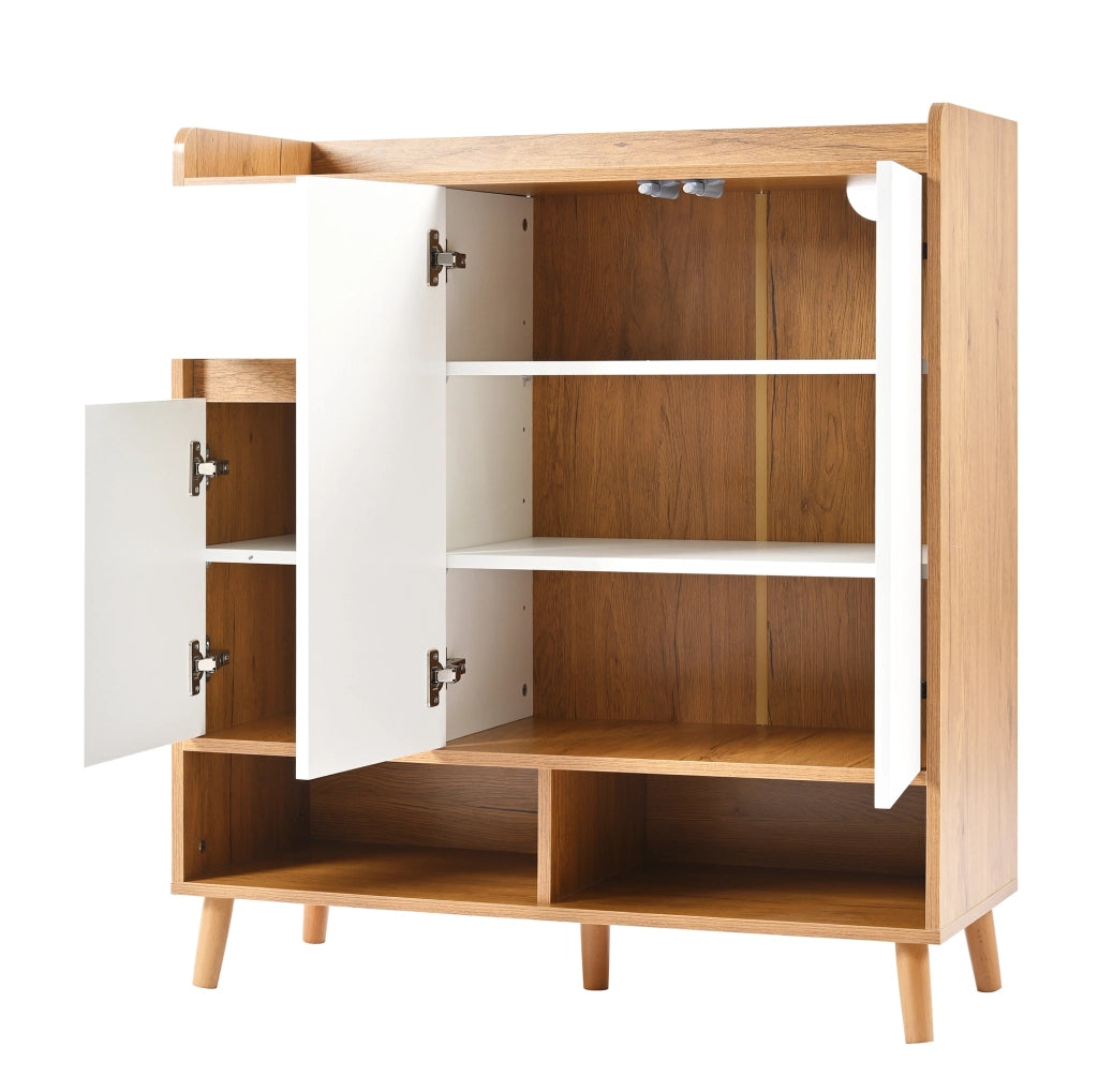 Mobile multiuso con ripiani regolabili 90x35x99 cm; bianco e naturale in truciolare