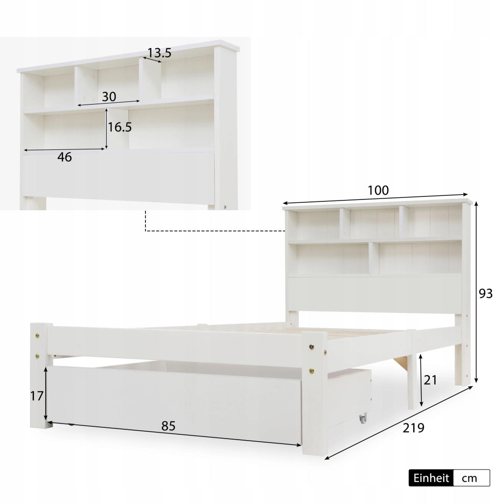 Letto a castello per bambini - Xylo - 90x200cm - Bianco - Con cassetti e scaffale per libri