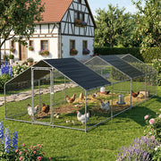 Gabbia per Pollame Wels con 2 Tettucci Parasole e Recinzione Rete Metallica 3x8x2 m pro.tec