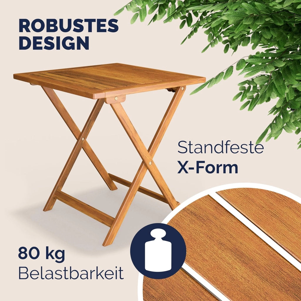 ® Set da Balcone Tavolo e 2 Sedie in Legno di Acacia Pieghevole 3 Pezzi per 2 Persone da Giardino Esterno Tavolino Terrazza Bar Bistro Salotto