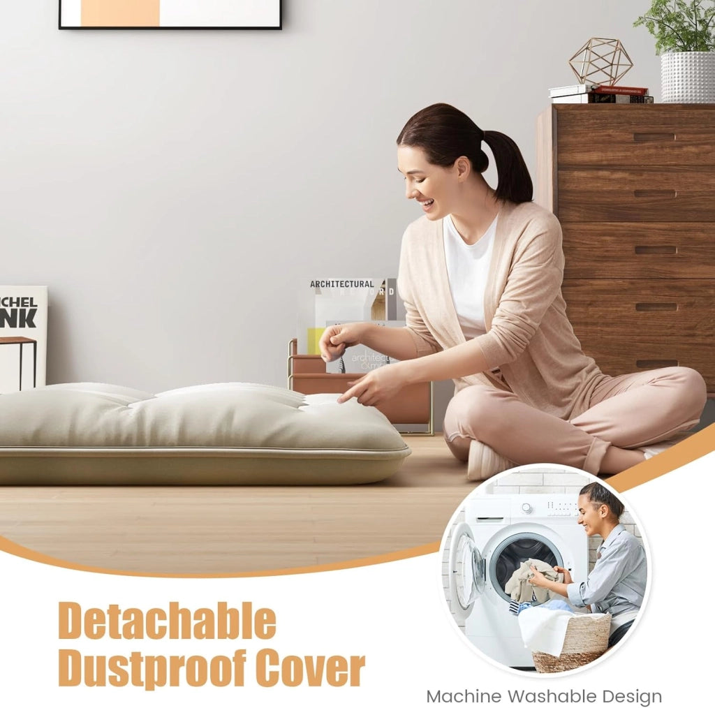 Materasso da pavimento Futon giapponese, tappetino Tatami pieghevole e portatile, materasso pieghevole con borsa per il trasporto e fodera rimovibile (beige, 140 x 200 cm)