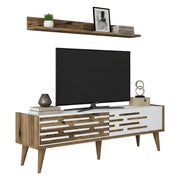 Mobile porta TV Arsiero, Credenza da soggiorno, Armadio basso per TV, Base parete attrezzata, 140x45h35 cm, Noce e Bianco