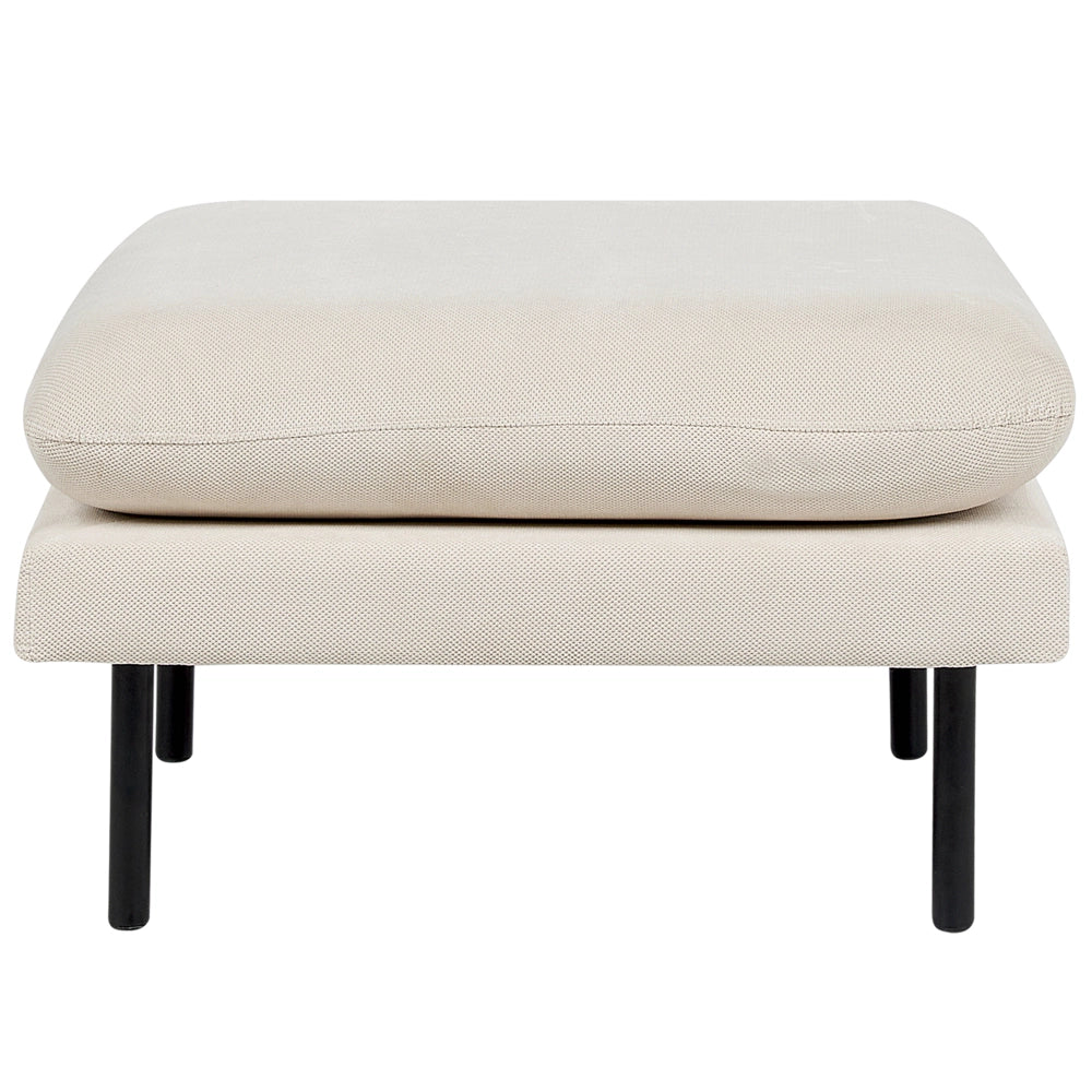 Pouf quadrato con cuscino in tessuto di ciniglia beige chiaro con gambe nere stile moderno retrò