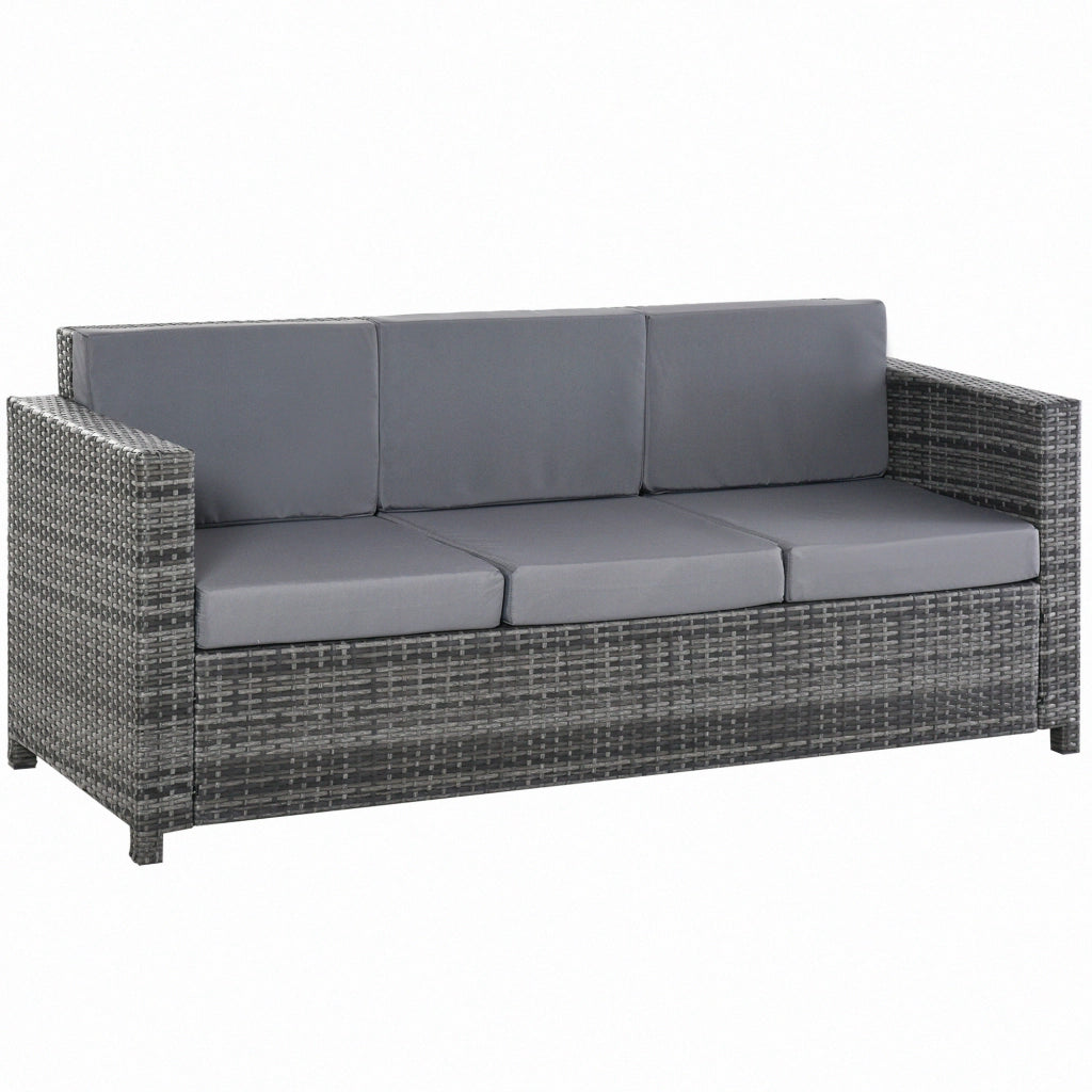 Divano lounge a 3 posti con cuscini in rattan per terrazzo e balcone grigio