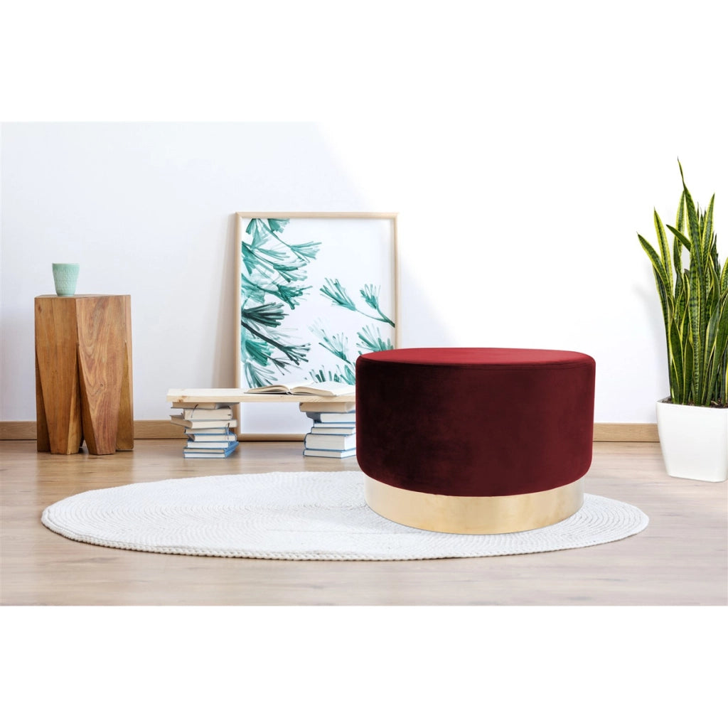 Pouf Rotondo Nano in Velluto Rosa e Base Dorata