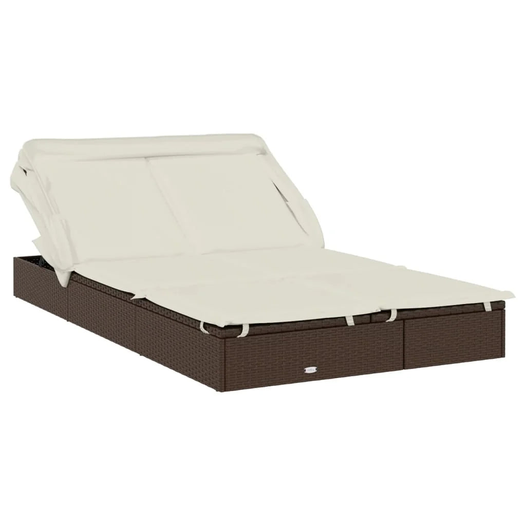 Lettino prendisole chaise longue a 2 posti con tettuccio pieghevole 213 x 118 x 97 cm marrone 02_0012188