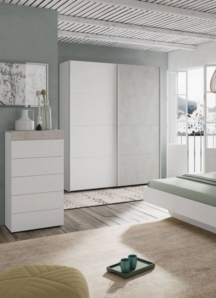 Cassettiera Armo, Settimanale a 5 cassetti, Mobile ComÒ² per camera da letto, ComÒ² moderno, cm 61x40h118, Bianco