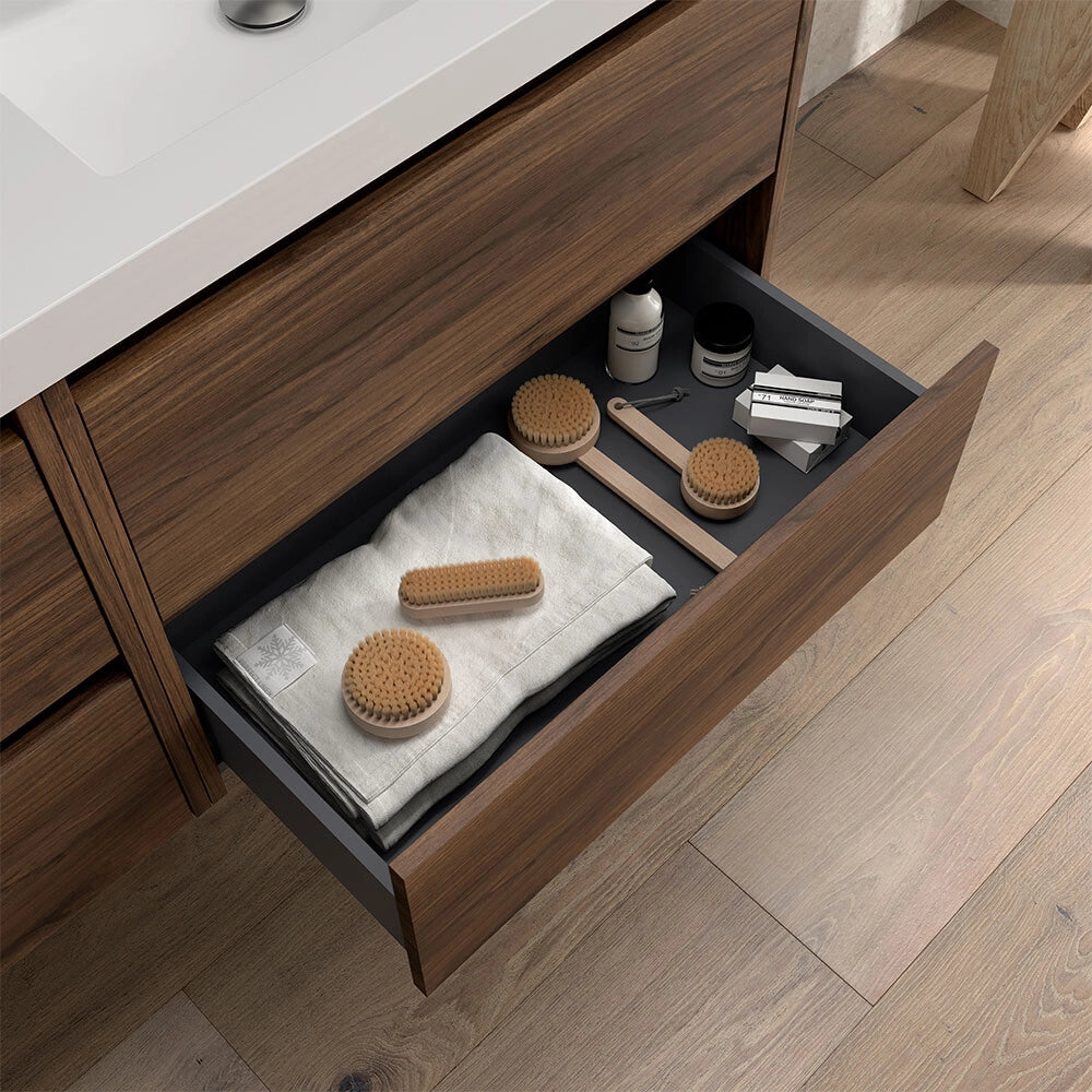 Mobile bagno sospeso 90 cm noce maya con lavabo ad incasso Gaya
