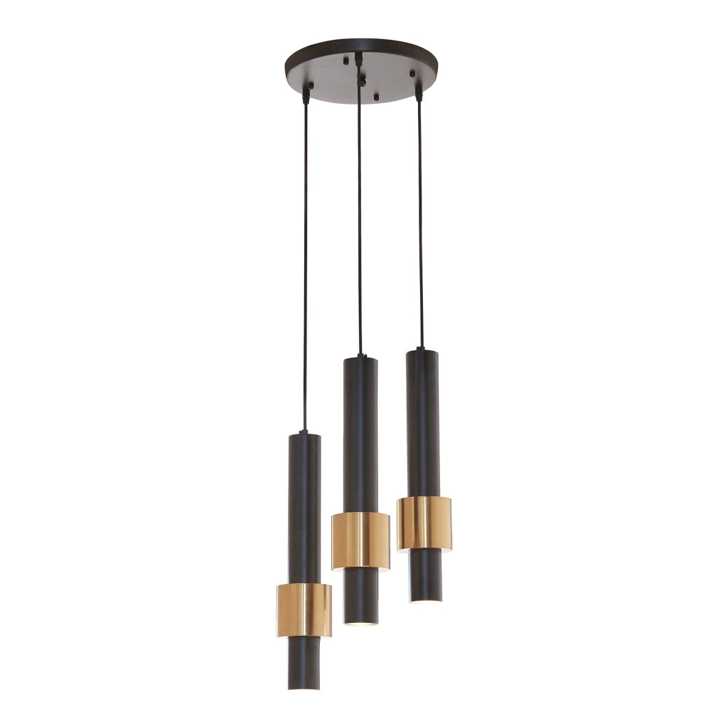 Lampada a Sospensione Lulled in Metallo con 3 Paralumi - Nero / Oro lux.pro