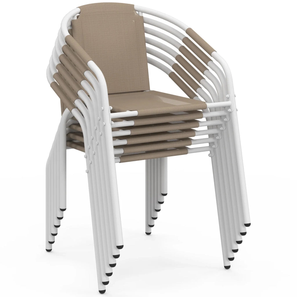 IDMarket - Set di 6 sedie da giardino impilabili THELMA in metallo e textilene, bianco e beige