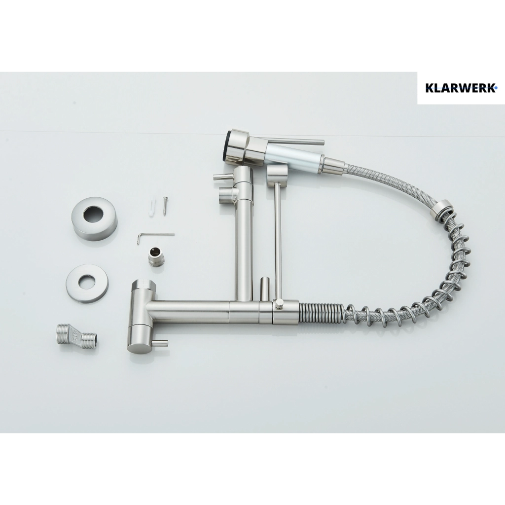 Björn|Catering Rubinetto monoforo a parete per acqua fredda argento| professionale da cucina in acciaio inox due docce| doppio lavello ristorante